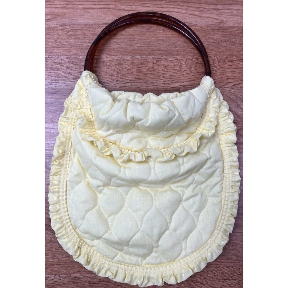 Vintage 70s 80s Placemat Purse, Celluloid Handles Yellow Cottagecore Boho Hippie